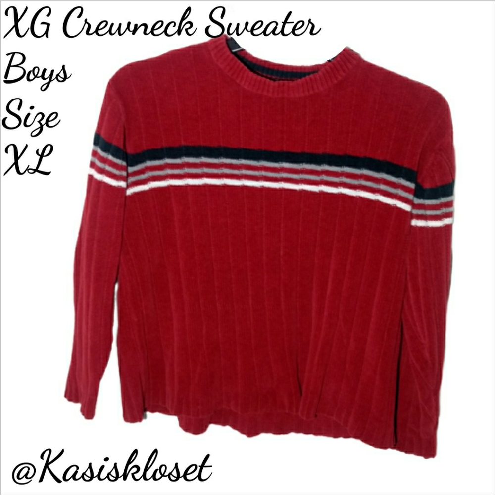 XG Crewneck Knit Sweater Red Boys XL Stripe Accent Long Sleeve